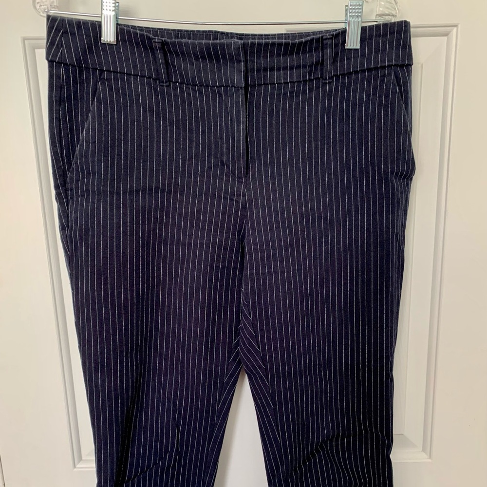 Blue and white pinstripe LOFT marissa straight leg ankle pants